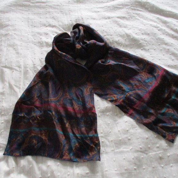 Teal & burgundy silk scarf - Picture 3 of 4